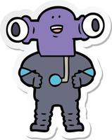 sticker of a friendly cartoon alien vector