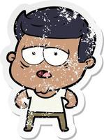 distressed sticker of a cartoon tired man vector