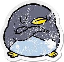 distressed sticker of a cartoon penguin vector