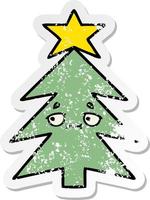 distressed sticker of a cute cartoon christmas tree vector