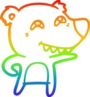 rainbow gradient line drawing cartoon bear showing teeth vector