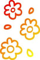 warm gradient line drawing cartoon flower heads vector