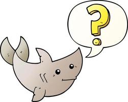 cartoon shark asking question and speech bubble in smooth gradient style vector