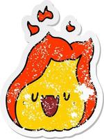 distressed sticker cartoon kawaii cute fire flame vector