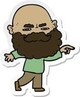 sticker of a cartoon man with beard frowning and pointing vector