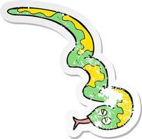 retro distressed sticker of a cartoon hissing snake vector