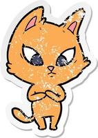 distressed sticker of a confused cartoon cat vector