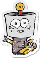 distressed sticker of a happy cartoon robot vector