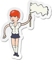 sticker of a cartoon woman waving white flag vector