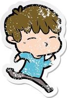 distressed sticker of a cartoon curious boy vector