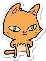 sticker of a cartoon cat staring vector