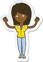 sticker of a cartoon woman holding up hands vector