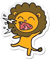 pegatina de un león rugiente de dibujos animados vector