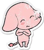 distressed sticker of a cute cartoon elephant vector