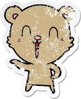 distressed sticker of a happy cartoon bear vector