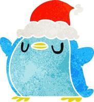 christmas retro cartoon of kawaii penguin vector