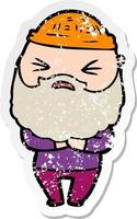 distressed sticker of a cartoon man with beard vector