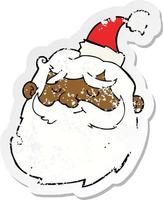 retro distressed sticker of a cartoon santa claus face vector