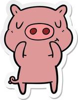 sticker of a cartoon content pig vector