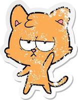 distressed sticker of a bored cartoon cat vector