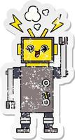 distressed sticker of a cute cartoon robot vector