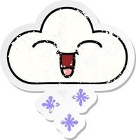 distressed sticker of a cute cartoon snow cloud vector