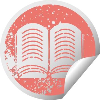 distressed circular peeling sticker symbol open book vector