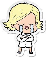 sticker of a cartoon girl crying vector