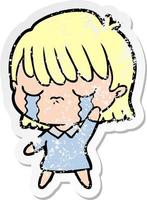 distressed sticker of a cartoon woman crying vector