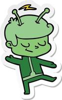 sticker of a friendly cartoon spaceman dancing vector