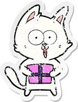 distressed sticker of a funny cartoon cat vector