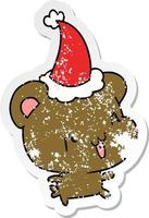 christmas distressed sticker cartoon of kawaii bear vector