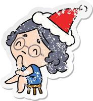 christmas distressed sticker cartoon of kawaii lady vector