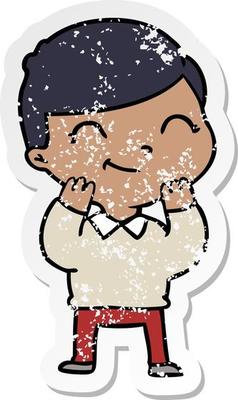 distressed sticker of a cartoon boy smiling