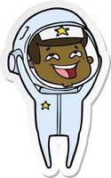 sticker of a cartoon laughing astronaut vector