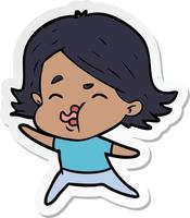 sticker of a cartoon girl pulling face vector