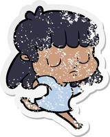 distressed sticker of a cartoon indifferent woman running vector