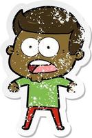 distressed sticker of a cartoon shocked man vector