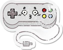 distressed sticker of a cute cartoon game controller vector