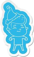 happy cartoon  sticker of a man wearing santa hat vector