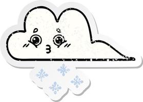 distressed sticker of a cute cartoon snow cloud vector