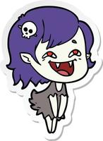 sticker of a cartoon laughing vampire girl vector