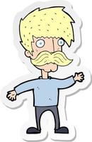 sticker of a cartoon man with mustache waving vector