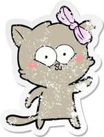 distressed sticker of a cartoon cat vector