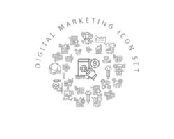 diseño de conjunto de iconos de marketing digital sobre fondo blanco vector