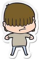 sticker of a cartoon boy with untidy hair vector