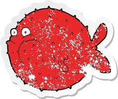 pegatina retro angustiada de un pez globo de dibujos animados vector