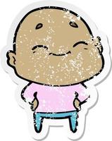 distressed sticker of a cartoon happy bald man vector