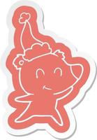 female bear cartoon  sticker of a wearing santa hat vector