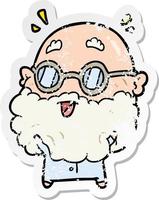 distressed sticker of a cartoon surprised old man vector